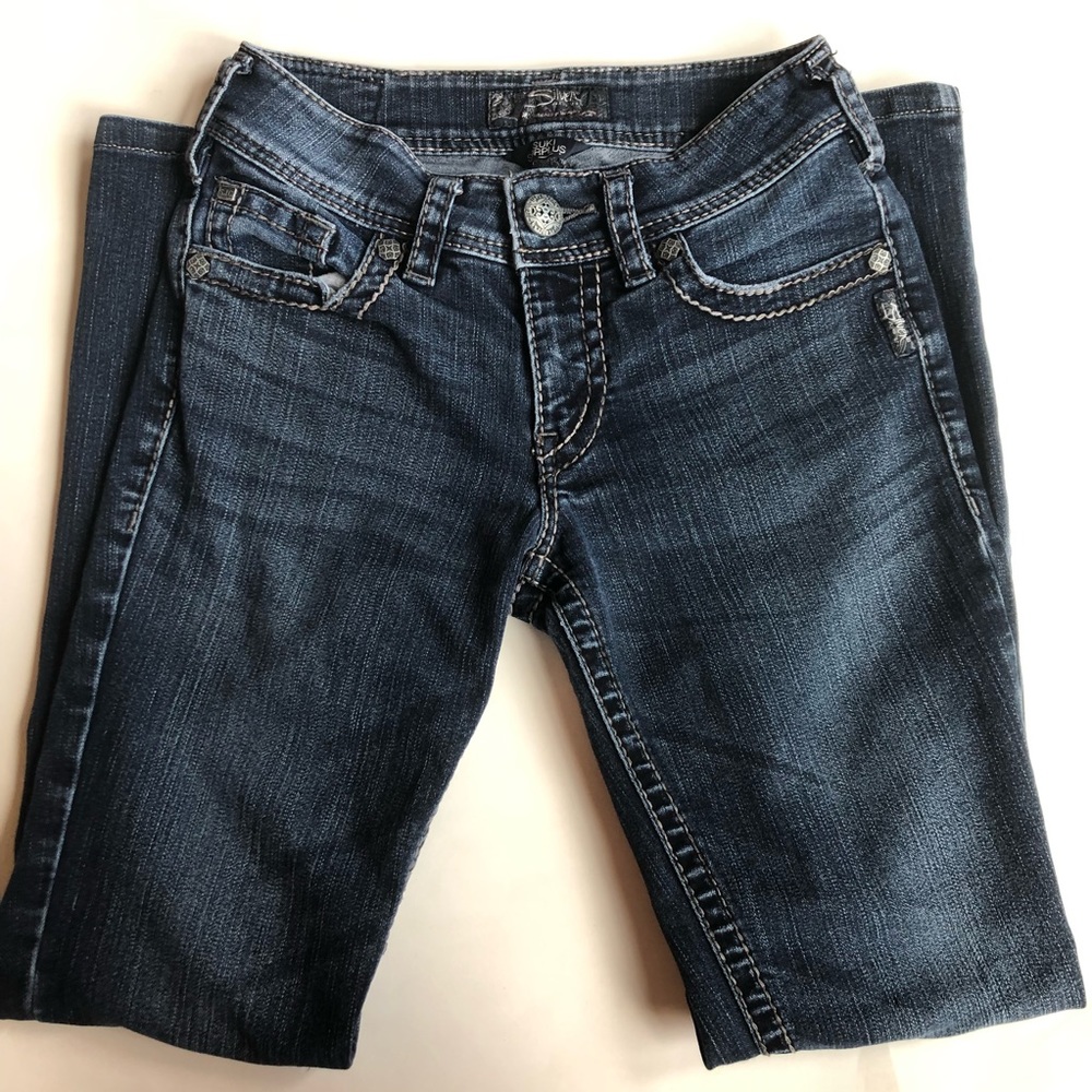 Silver Suki Dark Wash Distressed Denim Jeans Size 25